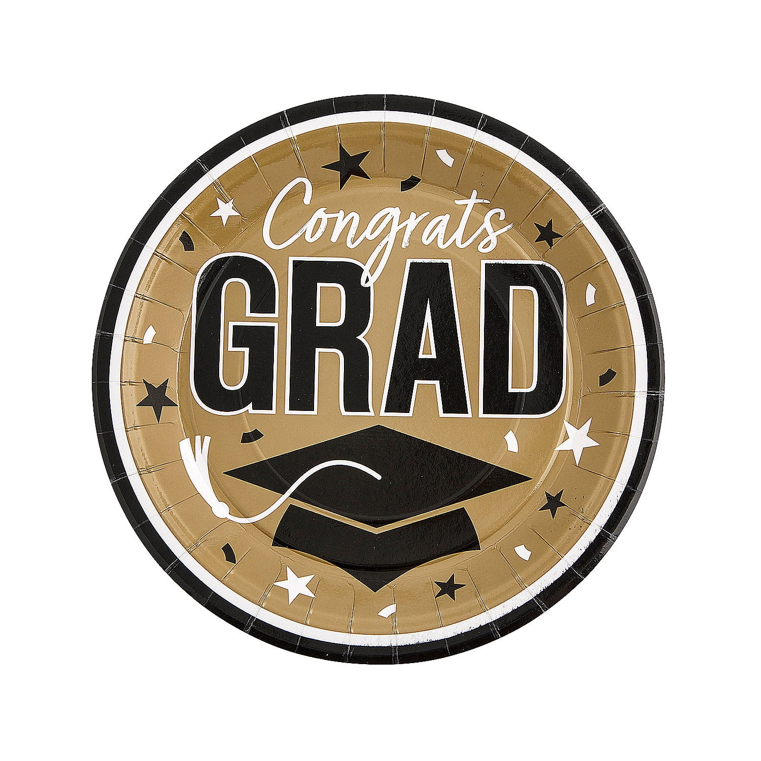Fun Express 9" Graduation Party Gold Congrats Grad Round Paper Dinner Plates - 25 Count