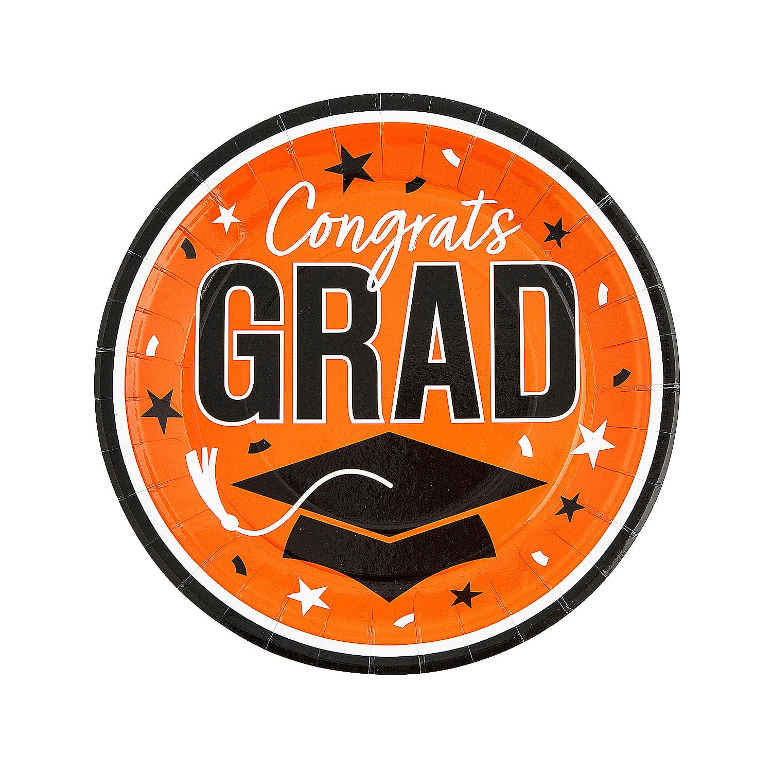 Fun Express 9" Graduation Party Orange Congrats Grad Round Paper Dinner Plates - 25 Count