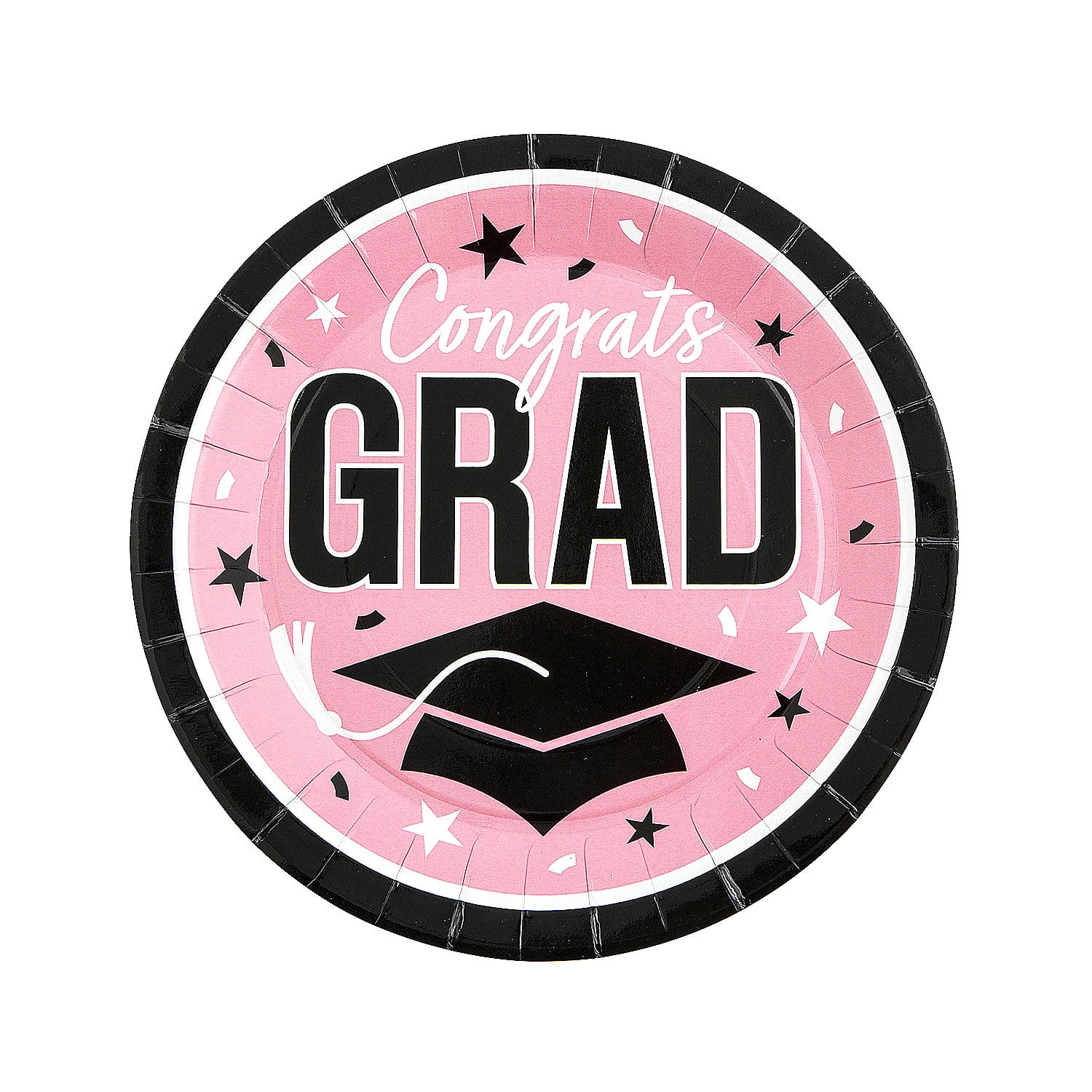 Fun Express 9" Graduation Party Pink Congrats Grad Round Paper Dinner Plates - 25 Count