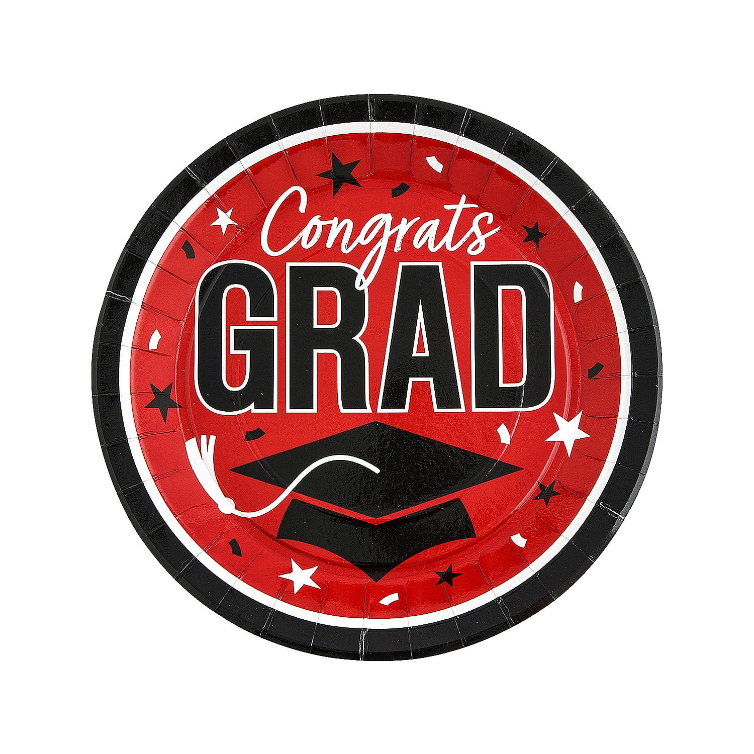Fun Express 9" Graduation Party Red Congrats Grad Round Paper Dinner Plates - 25 Count