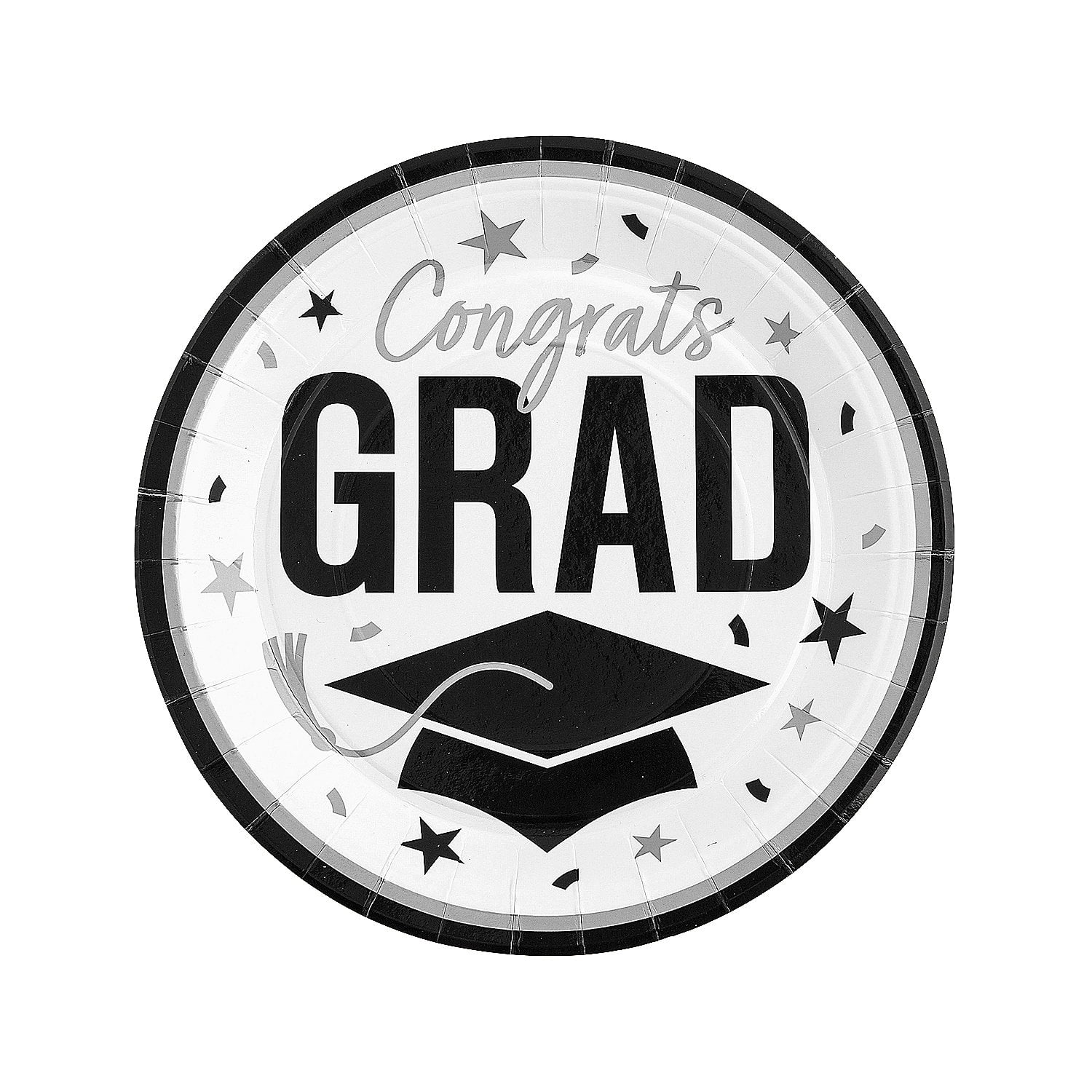 Fun Express 9" Graduation Party White Congrats Grad Round Paper Dinner Plates - 25 Count