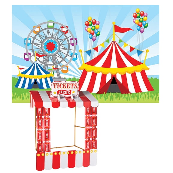 Fun Express 9 ft. x 6 ft. Carnival Circus Tabletop Hut with Backdrop Kit - 9 Pieces