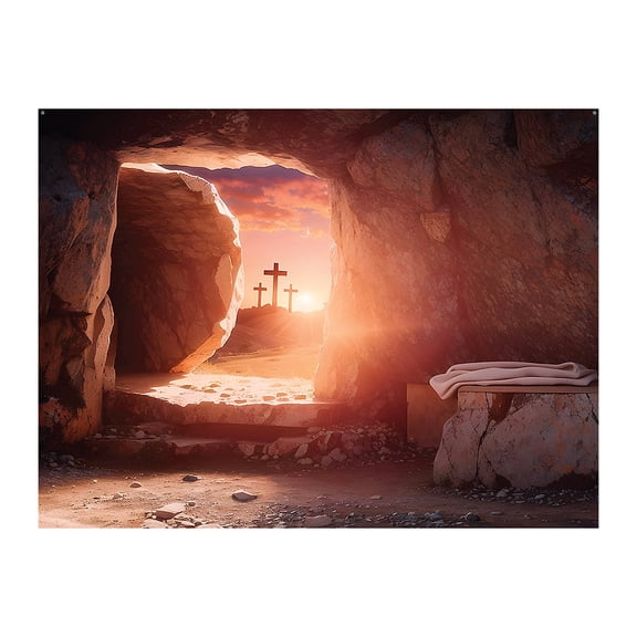 Fun Express 9 ft x 6 ft Polyester Backdrop, Religious Easter Empty Tomb, Multicolor