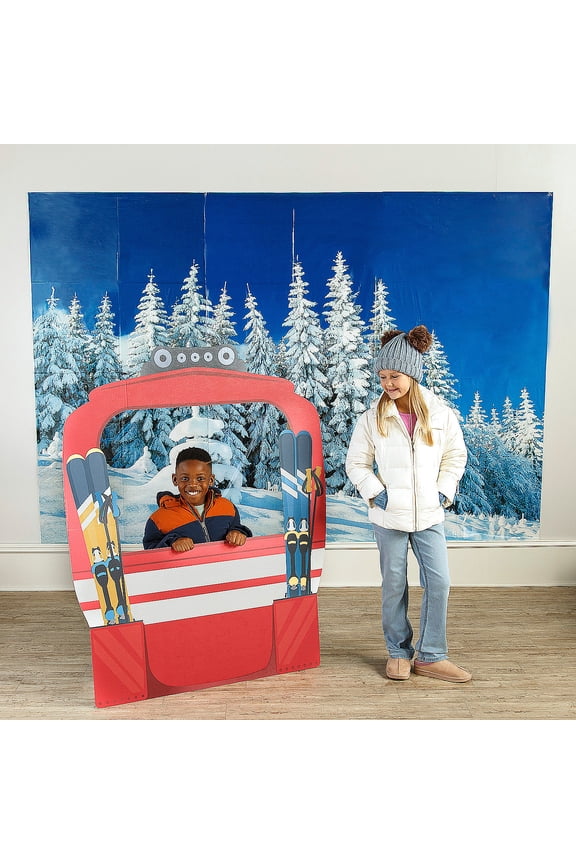 9 ft. x 6 ft. Ski Chalet Gondola & Snowy Trees Photobooth Backdrop Kit - 4 Pieces