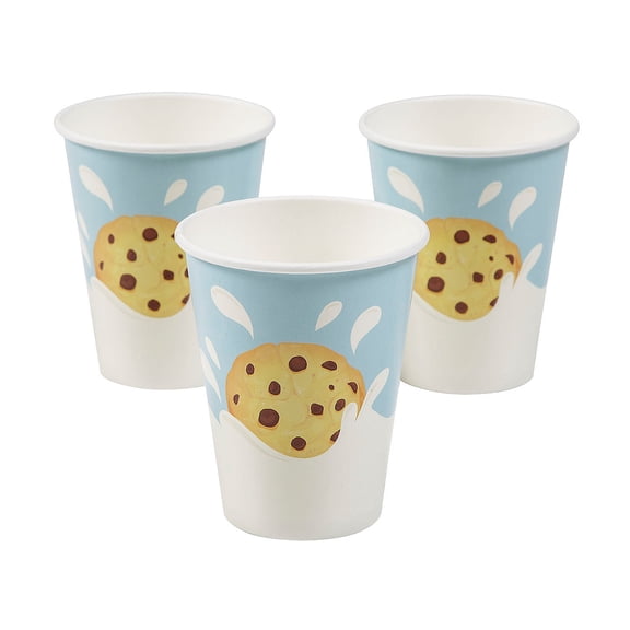 Fun Express 9 oz. Milk & Cookies Party Disposable Paper Cups - 8 Count