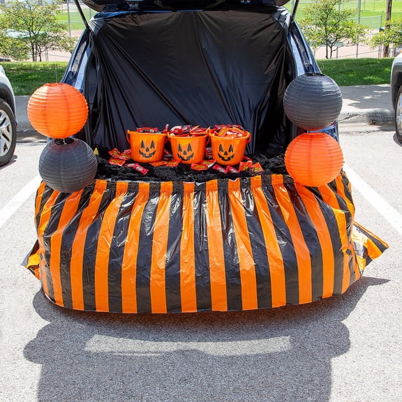 Fun Express 90" x 29" Trunk-or-Treat Black & Orange Striped Plastic Bumper Cover