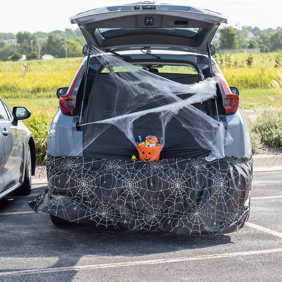 Fun Express 90" x 29" Trunk-or-Treat Black & White Spider Web Plastic Bumper Cover