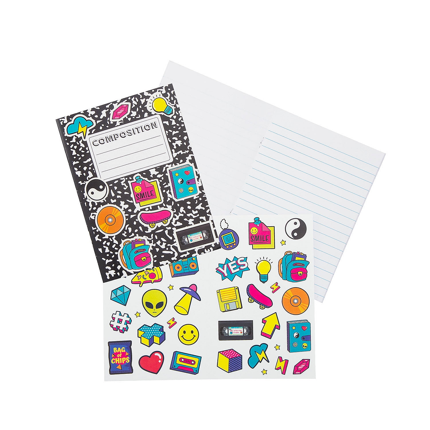 Fun Express 90s Theme Composition Journals with Stickers - 12 Pieces