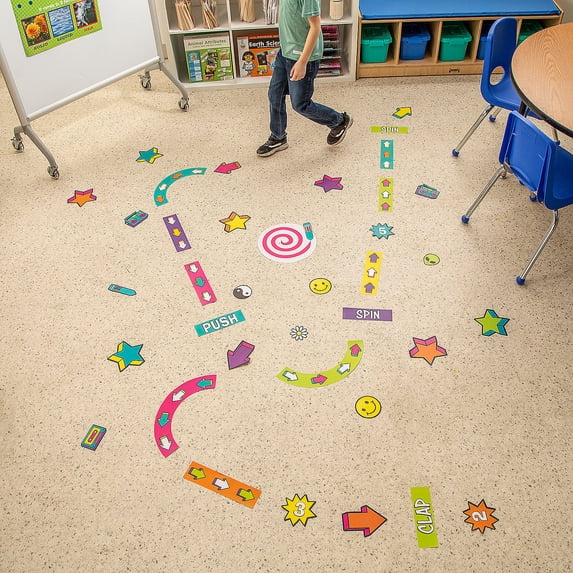 Fun Express 90s Theme Sensory Pathway Floor Clings - 66 Pc