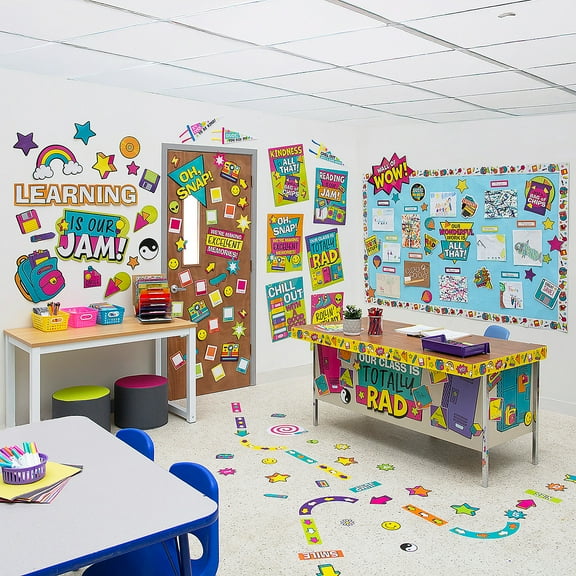 Fun Express 90s Themed Totally Rad Colorful Classroom Decorating Kit - 228 Pc.
