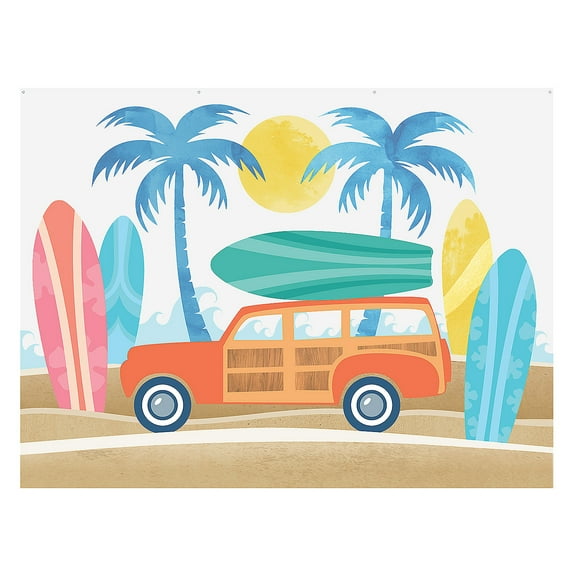 Fun Express 96" x 72" Surfboards & Beach Party Photobooth Polyester Backdrop