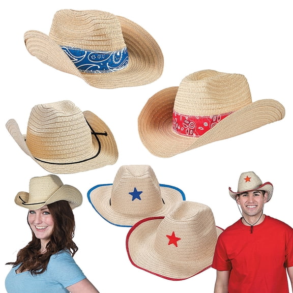 Fun Express Adult Western Hat Assortment Kit - Perfect for Cowboy Theme Parties Events Costumes & Group Activities - Ideal for Receptions Celebrations & Special Occasions - 96 Pieces