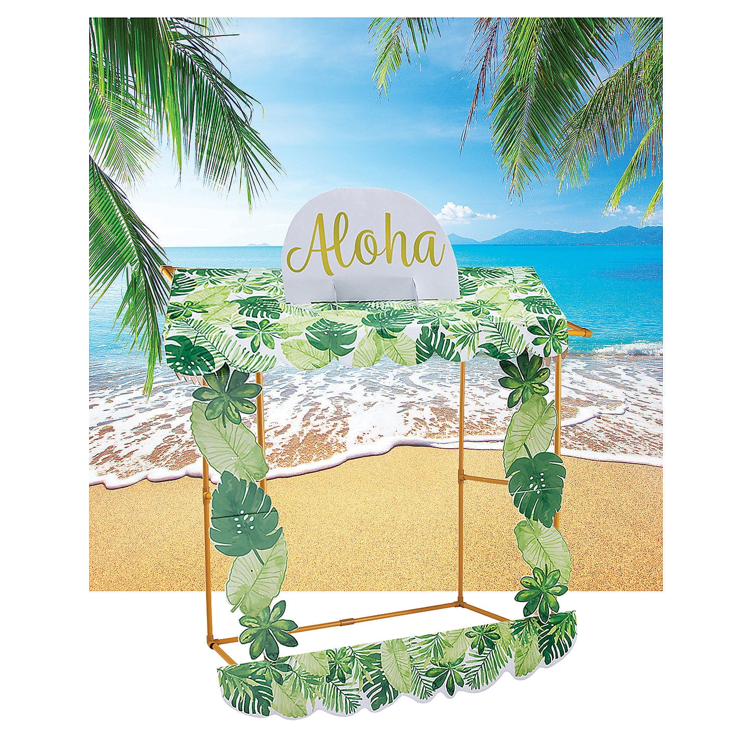 Fun Express Aloha Beach Luau Backdrop & Tabletop Hut Decorating Kit – 7 ...