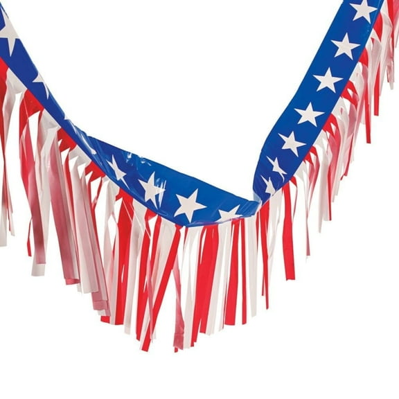 Fun Express American Flag Fringe for Fourth Of July Decorations - Elevate your Celebration with 100ft Patriotic Flag Fringe - Show Patriotism, Transform your Space with 4th Of July Outdoor Decoration