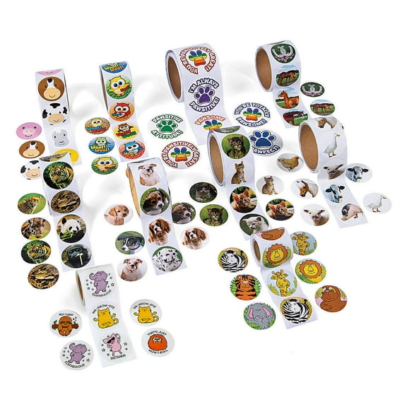 Fun Express Animal Roll Sticker Assortment Bulk 1000 Pc