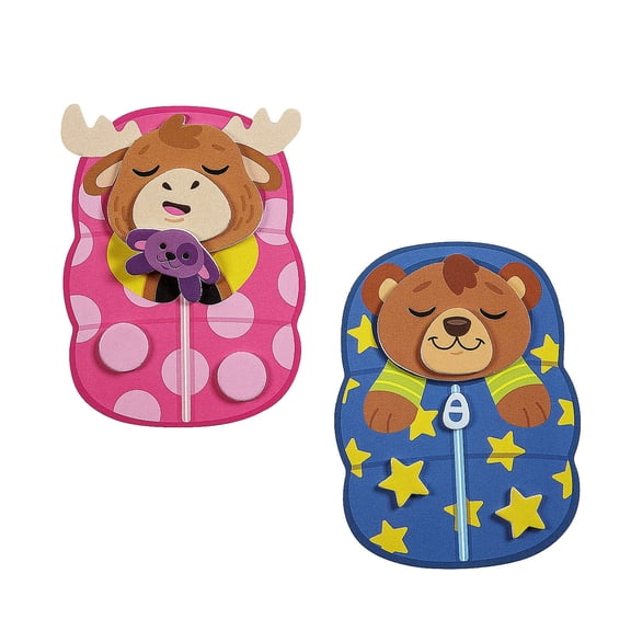 Fun Express Animals in Sleeping Bag Magnet Foam Craft Kit - Fun DIY Craft for Kids Perfect for Vacation Bible School Easy to Assemble Creative Activity for Group Projects - Assorted Colors 12 Pieces