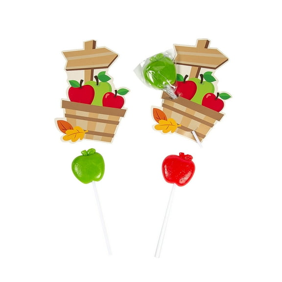 Fun Express Apple-Shaped Lollipops with Card Handout for 24