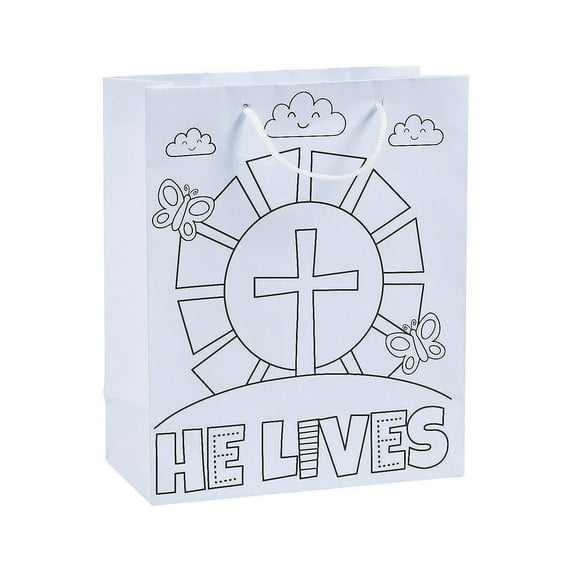 Fun Express - Cyo He Lives Paper Gift Bags for Easter - Craft Kits - CYO - Paper - Bags - Easter - 12 Pieces