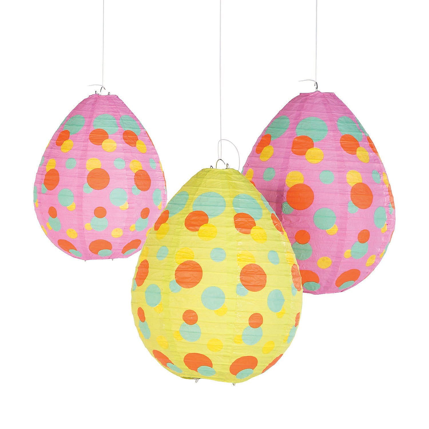 Fun Express Assorted Colors Easter Paper Party Lanterns & Hanging Pom Poms, 4 Count