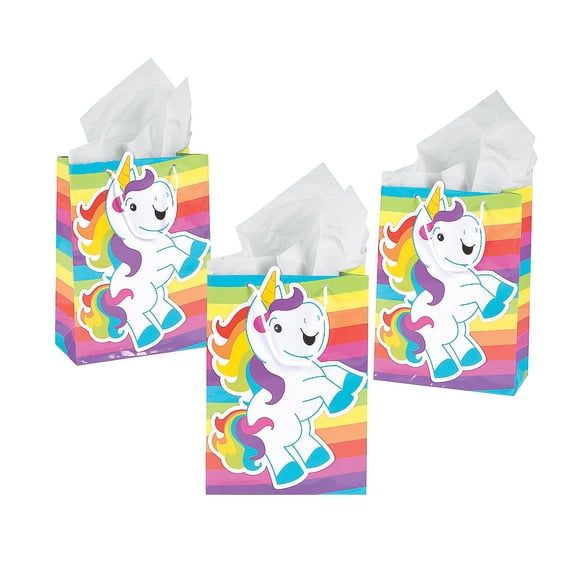 Fun Express - Unicorn Gift Bag - Party Supplies - Bags - Paper Gift W & Handles - 12 Pieces
