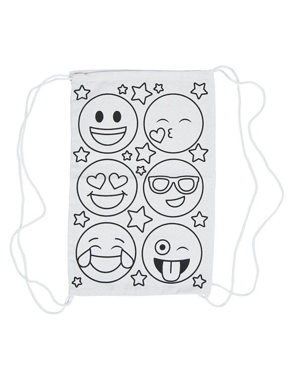Fun Express - Cyo Emoji Drawstring Backpack - Craft Kits - CYO - General - Fabric - 12 Pieces