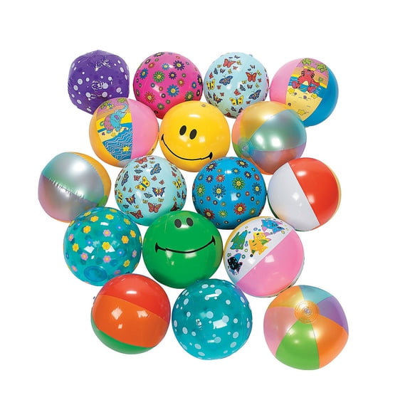 Fun Express - Beach Ball Assortment (25pc) - Toys - Inflates - Beach Balls - 25 Pieces