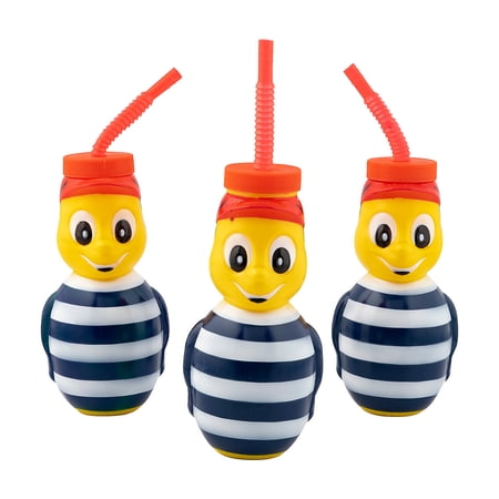 Fun Express Bee-Shaped Plastic Cups with Lids & Straws - 6 Pc