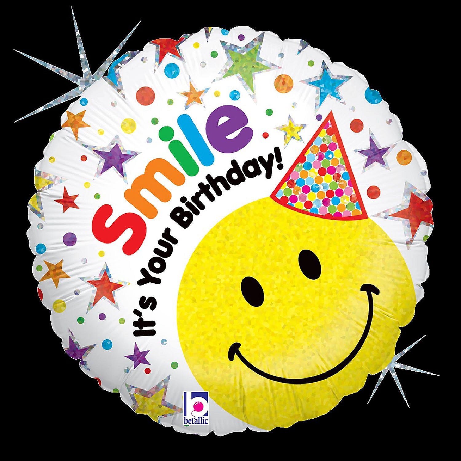 Fun Express Betallic Smiley Face Birthday Hat 18" Mylar Balloon ...