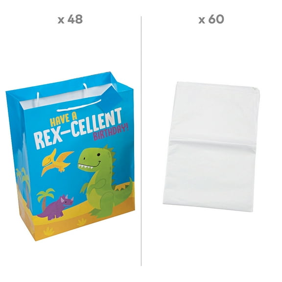 Fun Express Birthday Paper Gift Bags & Tissue Paper Kit, Large 10" x 13", Bulk 108 Pc