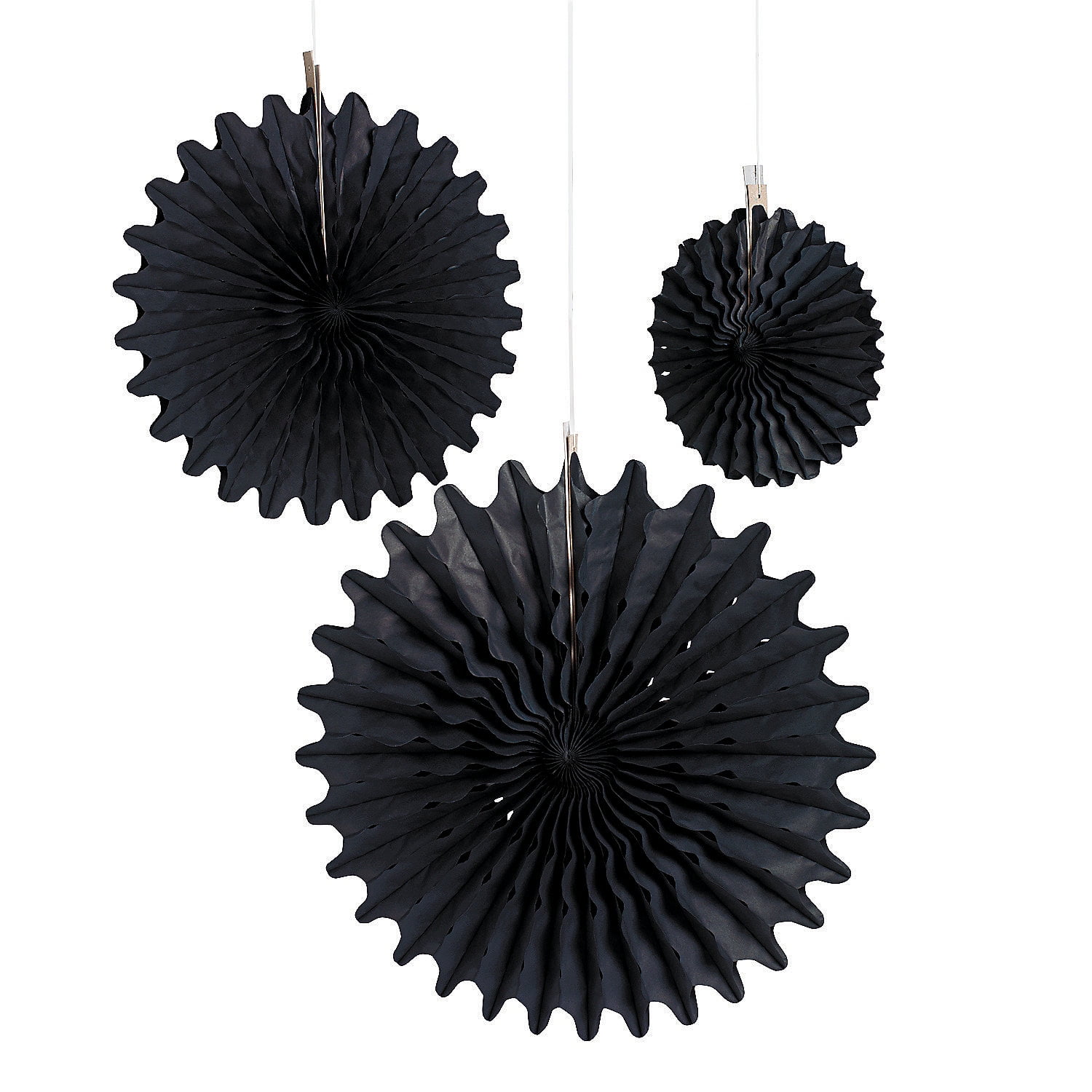 Black Tissue Paper Hanging Fans for Party Decor, Set of 12