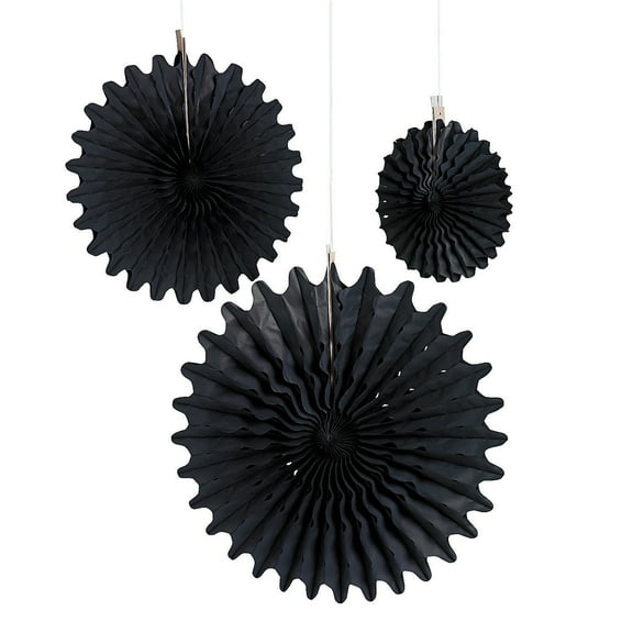 Fun Express Black Birthday Paper Party Lanterns & Hanging Pom Poms, 12 Count