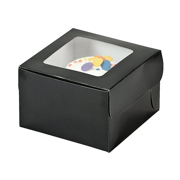 Fun Express - Black Cupcake Boxes - Party Supplies - Containers & Boxes - Paper Boxes - 12 Pieces