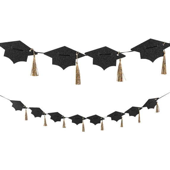 Fun Express Black Glitter Tassel & Graduation Cap Party Garland