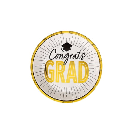 Fun Express Black & Gold Graduation Party Congrats Grad Paper Dessert Plates - 25 Ct.