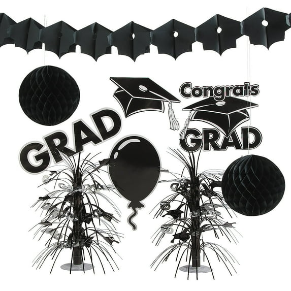 Fun Express Black Graduation Paper Party Decoration Kits, (9 Pieces)