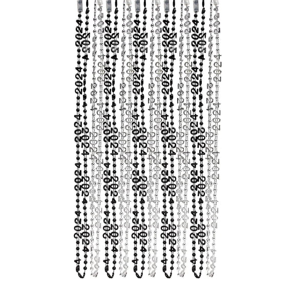 Fun Express Black & Silver 2024 Beaded Necklaces - 24 Pcs