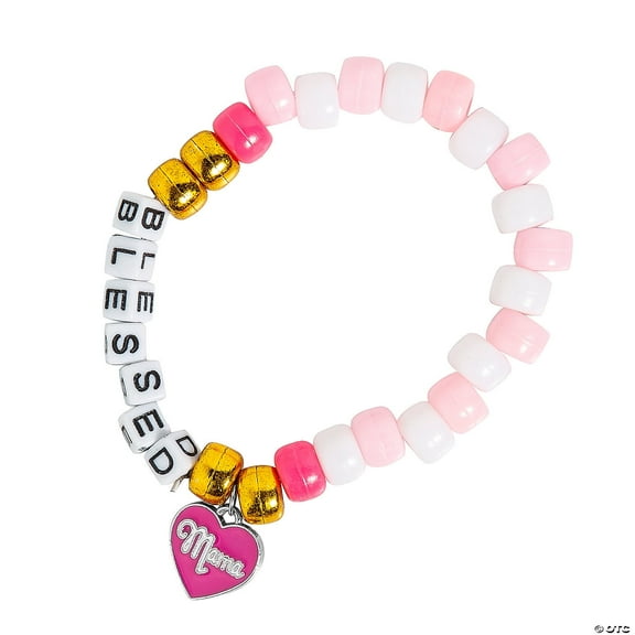 Fun Express Blessed Mama Pony Bead Bracelet Craft Kit - Makes 6