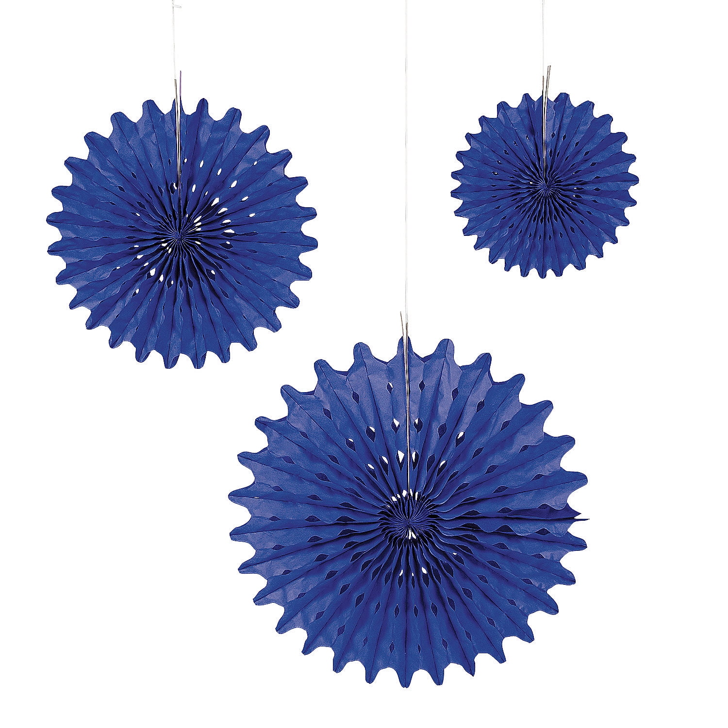 Blue Tissue Paper Hanging Party Fans, 12 Pieces