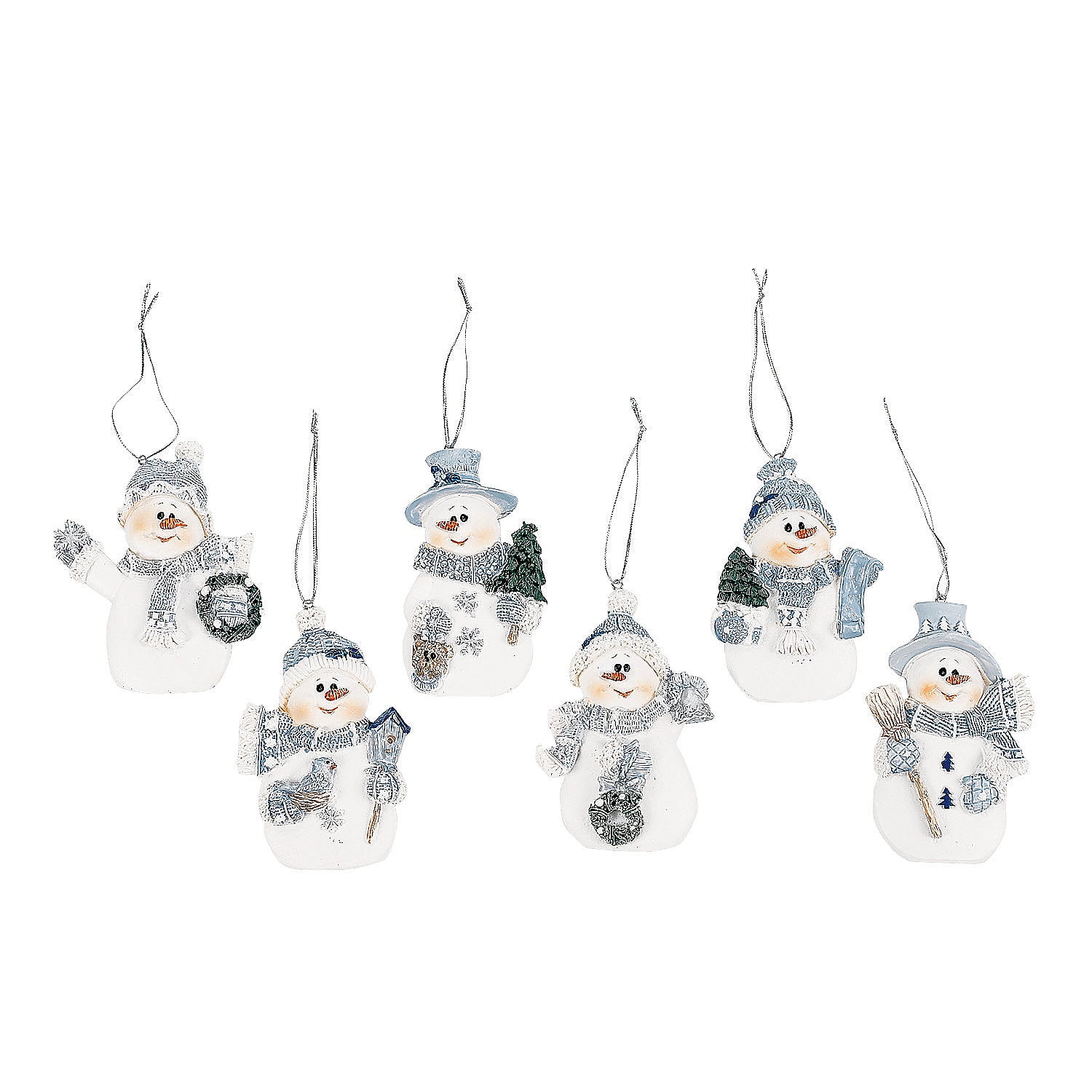 Set of 12 Blue Resin Snowman Christmas Ornaments