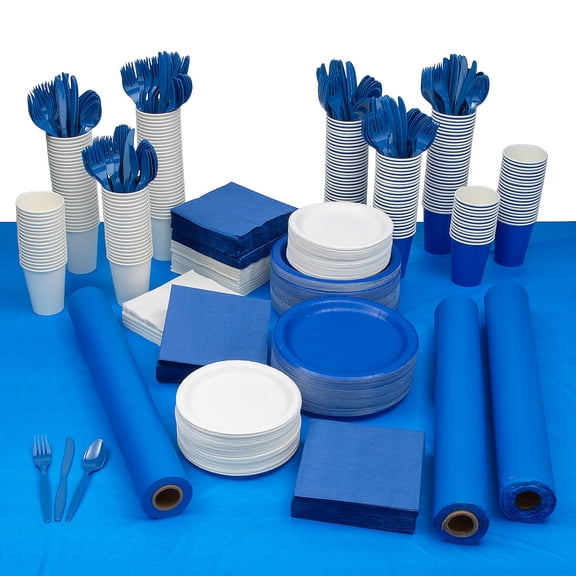 Fun Express Blue & White Disposable Tableware Kit Mega Bulk 1973 Pieces