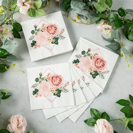 Fun Express Blush Floral & Leaf Luncheon Napkins 32 Pieces