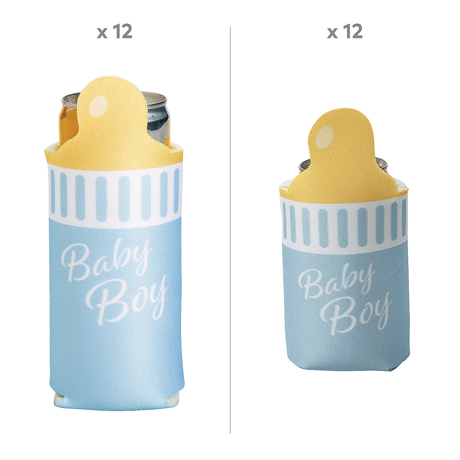 Fun Express Boy Baby Bottle Regular & Slim Fit Can Coolers - 24 Pc