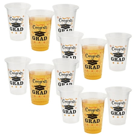 Fun Express Bulk 100 Count Congrats Grad Disposable Plastic Cups