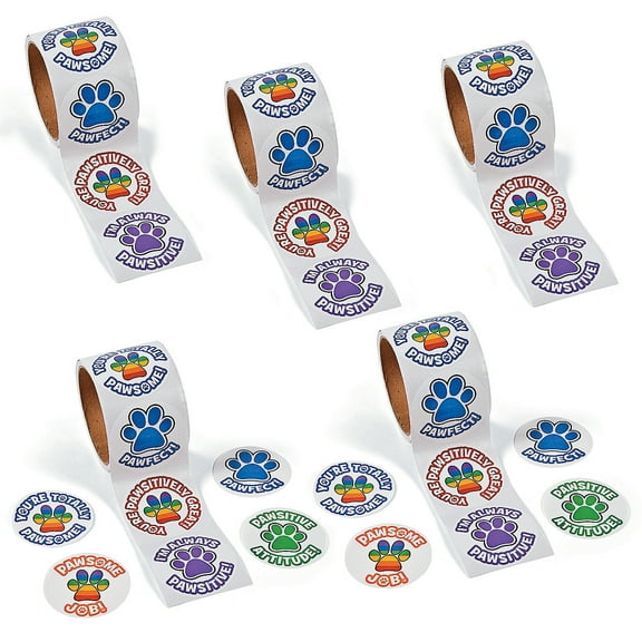 Fun Express Bulk 1000 Pieces Paw Print Stickers