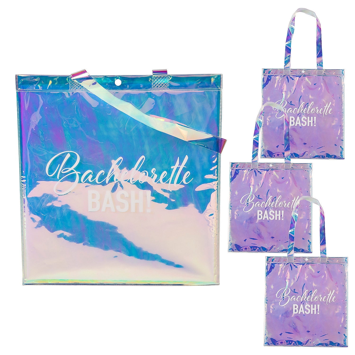 Fun Express Bulk 12 Pieces 15 " x 16" Large Clear Iridescent Bachelorette Party Vinyl Tote Bags