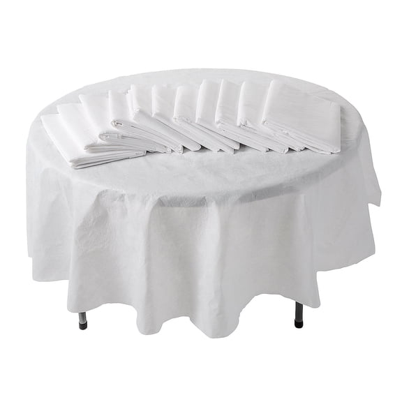 Fun Express Bulk 12 Pieces White Round Vinyl Tablecloths with Flannel Back