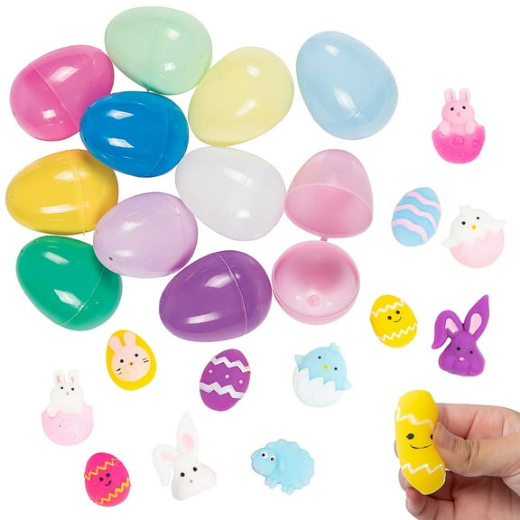 Fun Express Bulk 192 Pieces Easter Eggs with Mochi Squishy Prizes Filler Kit