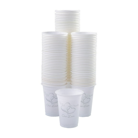 Fun Express Bulk 200 Count Two Hearts Wedding Disposable Plastic Cups