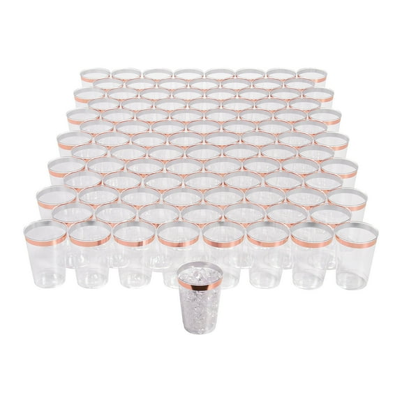 Fun Express Bulk 200 Pieces Rose Gold Rim Plastic Cups