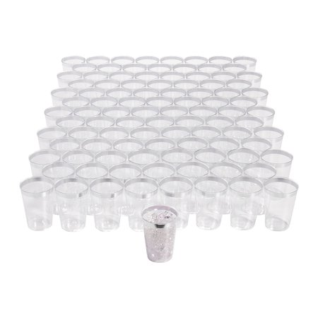 Fun Express Bulk 200 Pieces Silver Rim Plastic Cups